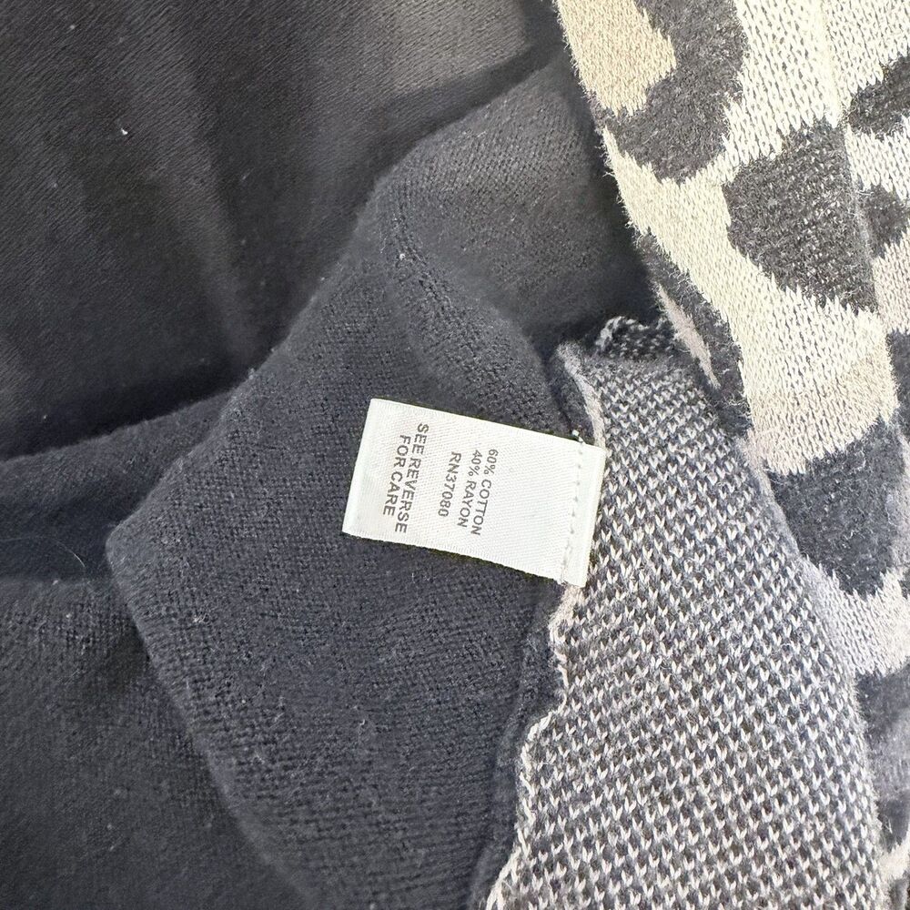 Cato Cardigan Leopard Animal Print Large Black Gray Open Front Knit Sweater - Picture 3 of 4